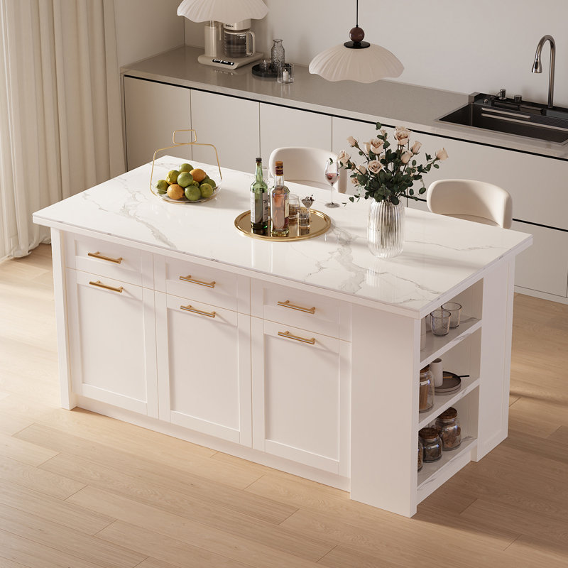 71" Kitchen Island with Storage Large Sintered Stone Kitchen Cabinet with Drawers,Modern Stationary Kitchen Prep Table Coffee Bar Cabinet for Dining Room