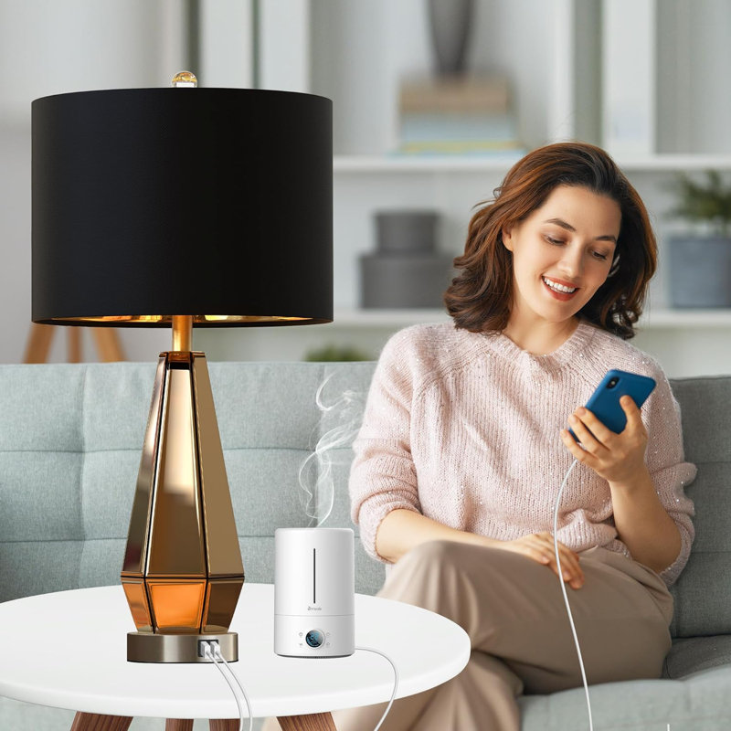 Angelie USB Table Lamp, Gold, Black
