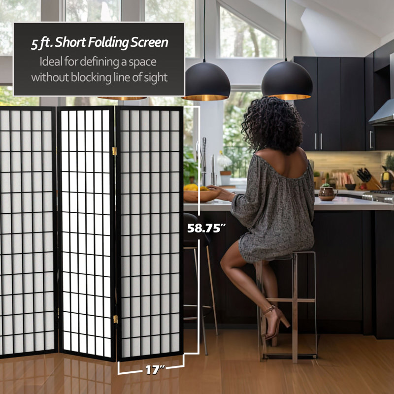 Paravent haut pliable 58,75 "Alex, Noir, 3 panneaux