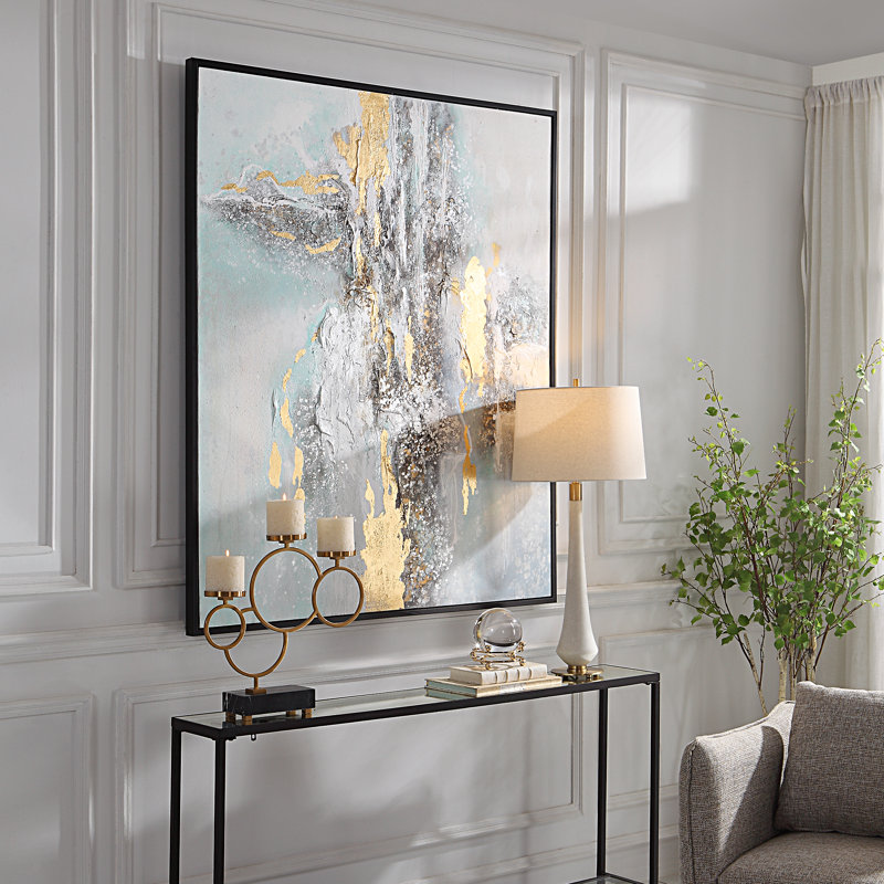Mountain Mist Abstract Canvas with Satin Black Frame