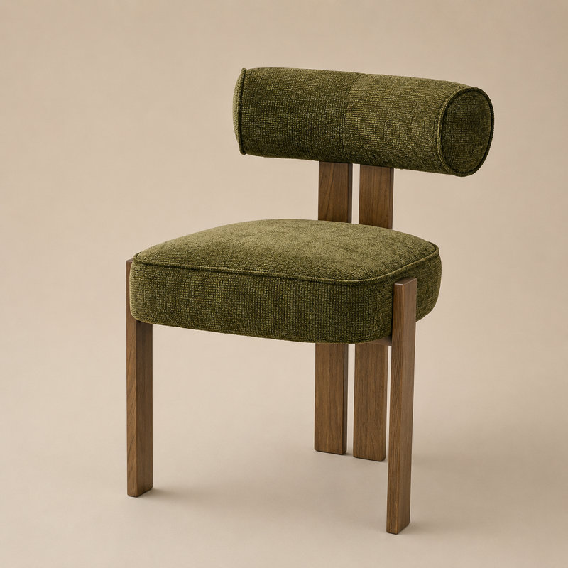 Chaises de salle à manger rembourrées modernes avec pieds en bois massif, Vert, Brun