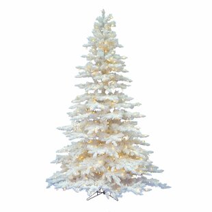 6.5' Flocked White Spruce Full Artificial Christmas Tree with LED Clear Light
