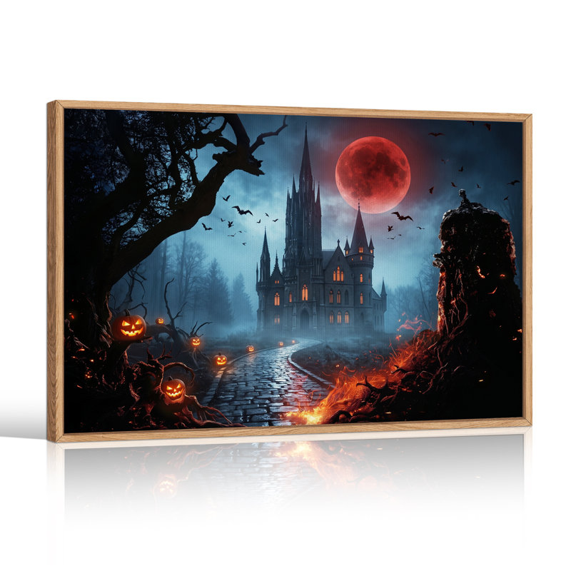 «Haunted Gothic Castle Under Blood Moon with Halloween», art mural sur toile, H 18 po x l 24 po