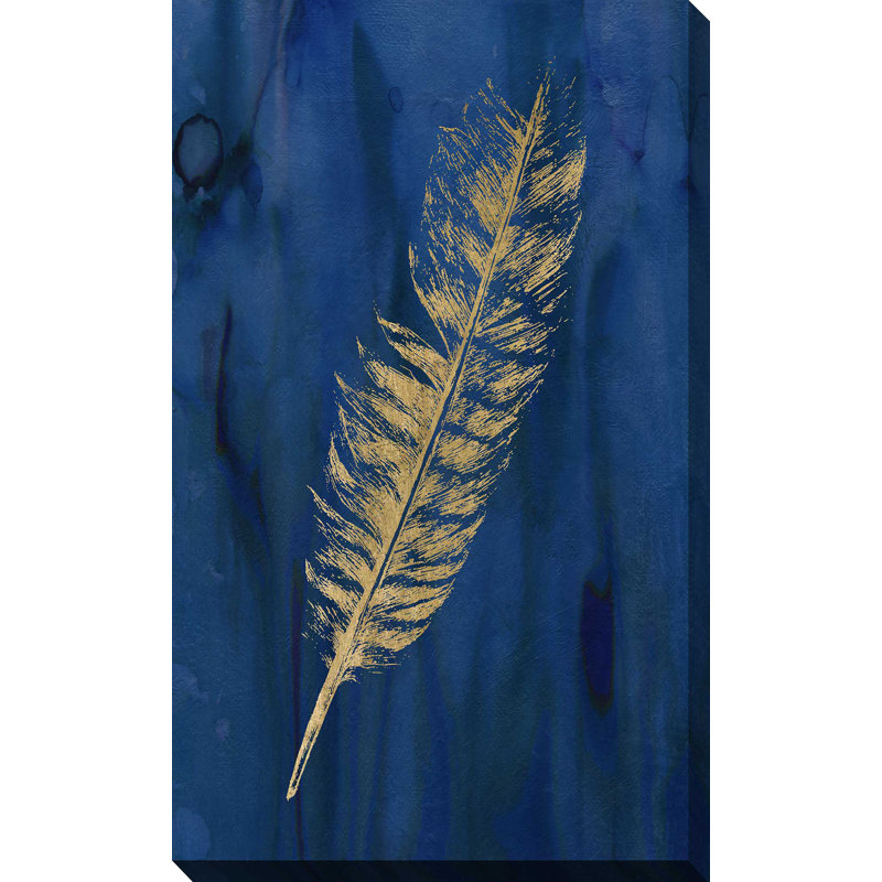 Plume d'or I - peinture, L 18 po x H 30 po, Toile tendue