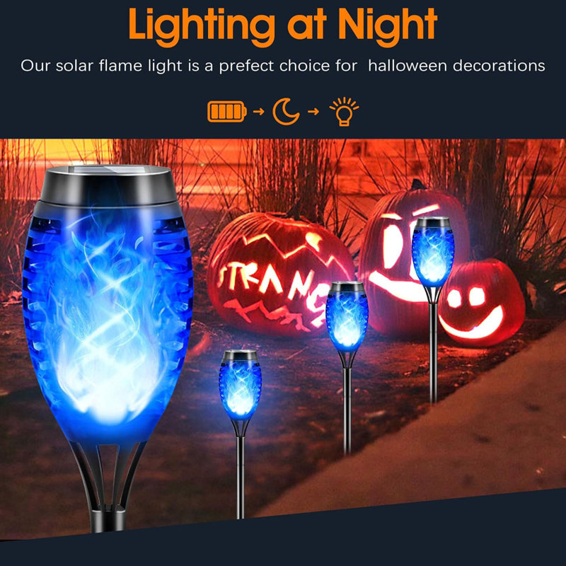 12 Packs 12LED Solar Tiki Torches with Flickering Flame, Auto On/Off,Blue