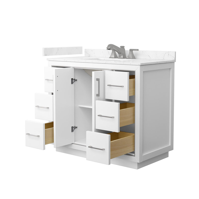 Icon 42" Freestanding Single Bathroom Vanity with Cultured Marble Top, Brushed Nickel, White