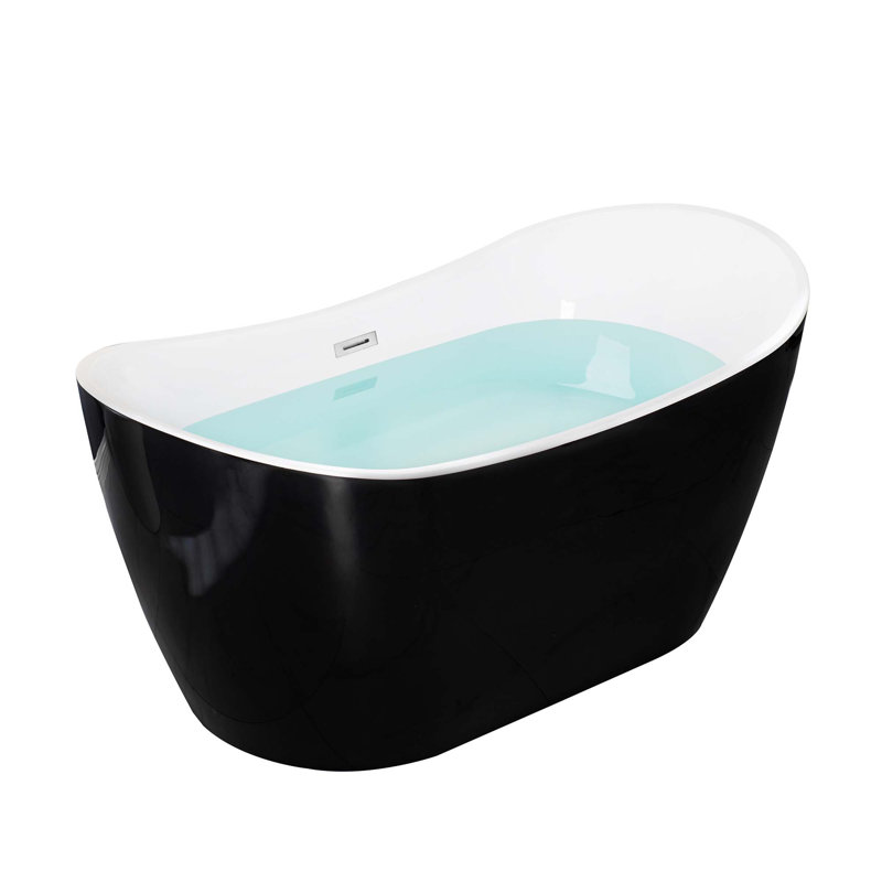 59'' x 29'' Freestanding Soaking Acrylic Bathtub, Black, Polished Chrome