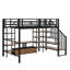Lit mezzanine double en métal avec escalier, table et tablettes