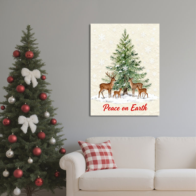 Arbre sur toile, cerf, H 18 po x l 12 po