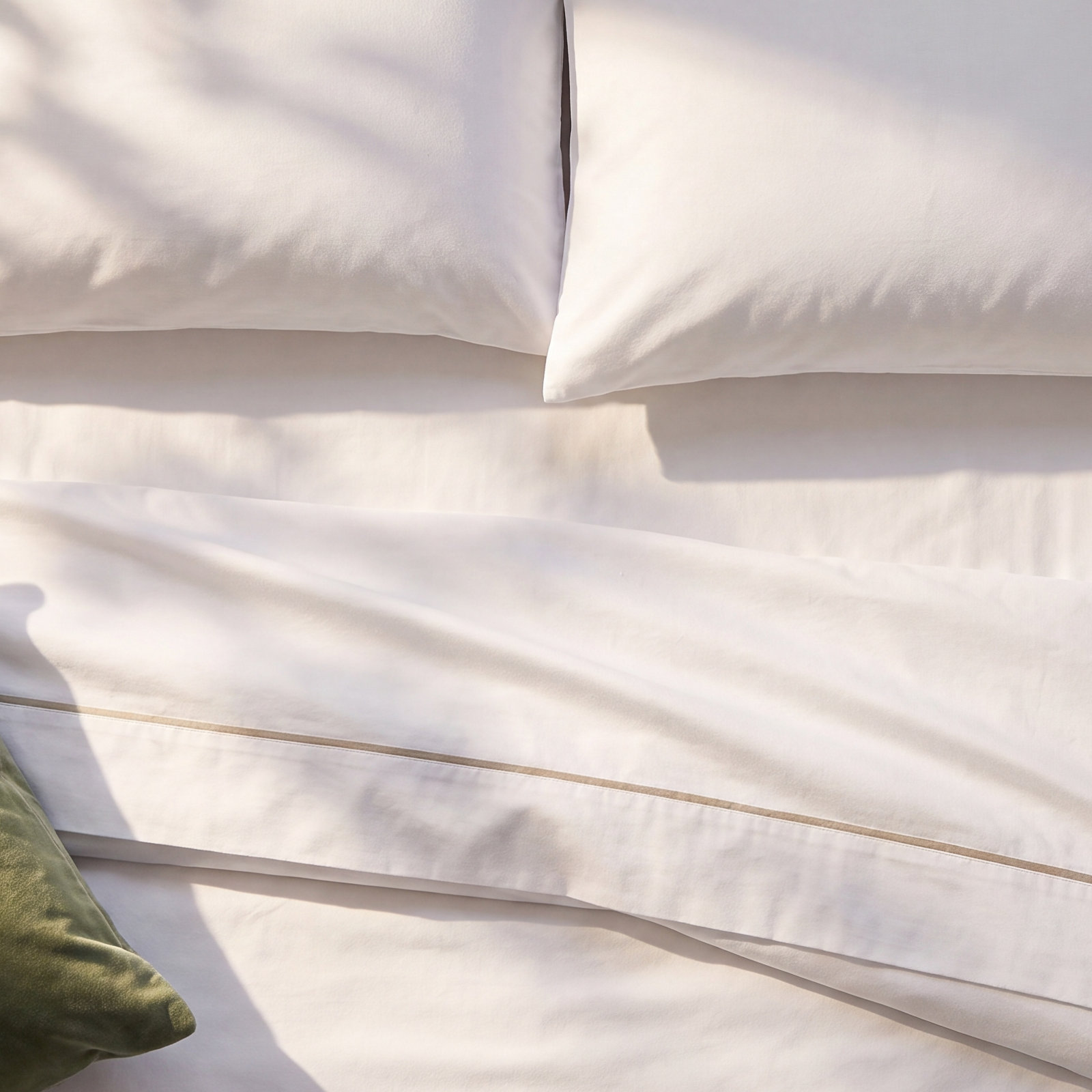 Percale Flat Sheet, Queen Flat Sheet, White/Champagne