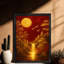 Reproduction d'art encadré noir, paysage chinois rétro, art mural-1386934083