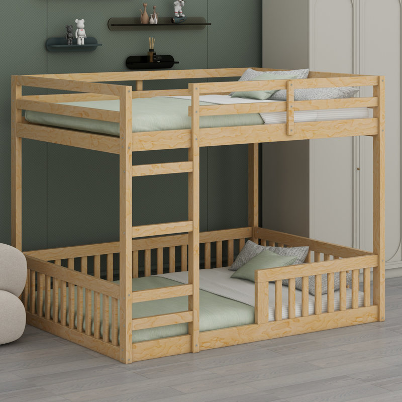 Wood Bunk Bed With Ladder And Guardrails, Natural