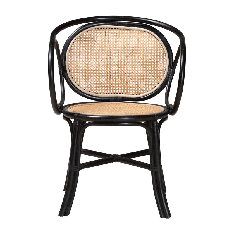Chaise de salle à manger moderne en rotin de style bohémien avec motif géométrique tissé