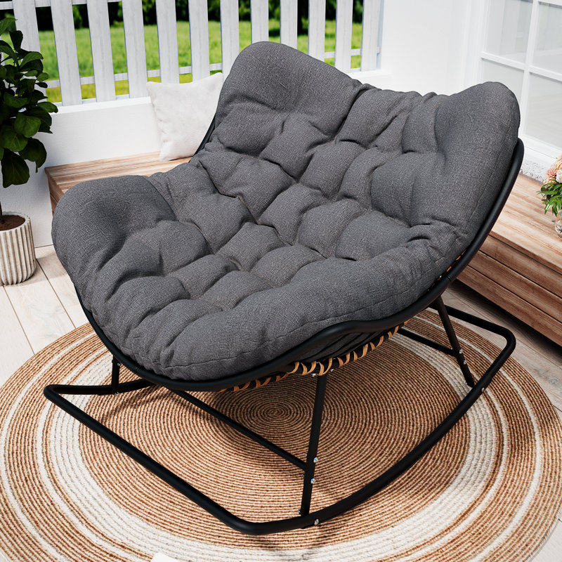 Solvane Outdoor Steel Rocking Chair With Cushion, Grey, Black