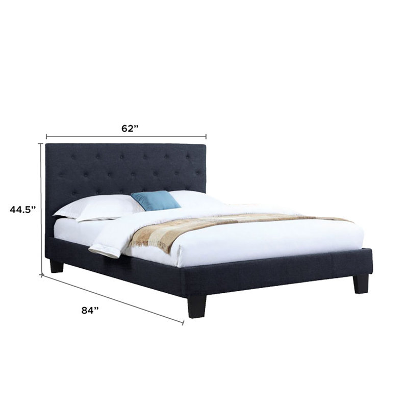 Lit plateforme tapissier avec tête capitonnée, aucun sommier requis, moderne, bleu, grand, Grand, Bleu