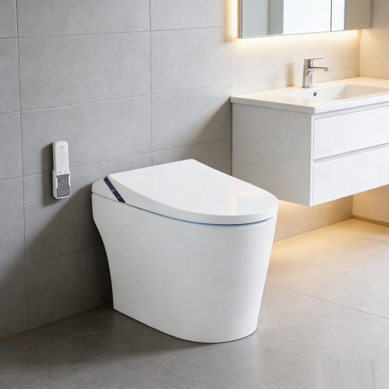 Smart Toilet - One Piece Bidet Tankless Toilets with Warm Water Sprayer and Dryer, Built-In Bidet Heated Seat, Foot Sensor Operation, Dual Auto Flush, and LED Display Night Light