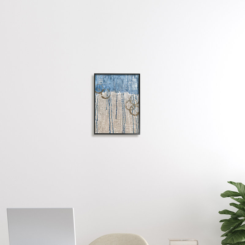 Abstrait bleu dégoulinant sur une grille de style osier - Peinture, Estampe numérique Farmhouse, H 14 po x l 11 po x P 1,5 po