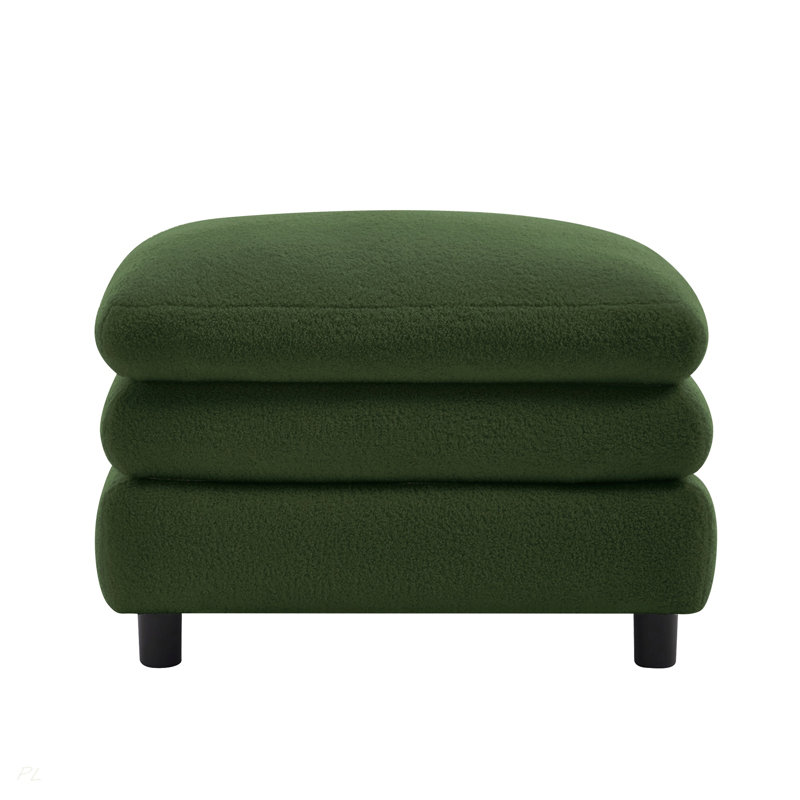 Vitoria Curved Ottoman Teddy Fabric, Green