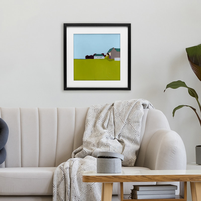 «Spring Morning Farm Land», reproduction encadrée sous verre, conception de Ruth LaGue, Cadre noir minuit, H 16 po x l 16 po
