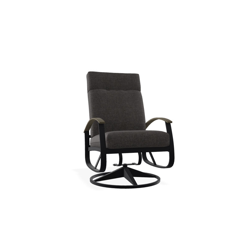 Chaise berçante pivotante réglable avec coussins Askar, Mélange anthracite, Bois de plage P40, Noir texturé