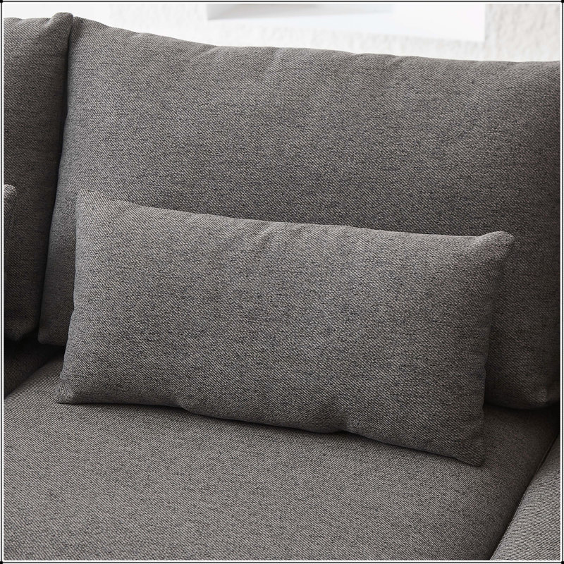 Canapé convertible en L en forme de L avec repose-pieds et coussins multiples, parfait pour le salon et le bureau, Tissu gris