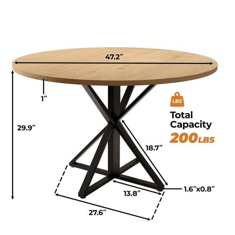 Metal Base Dining Table, Natural Wood / Black