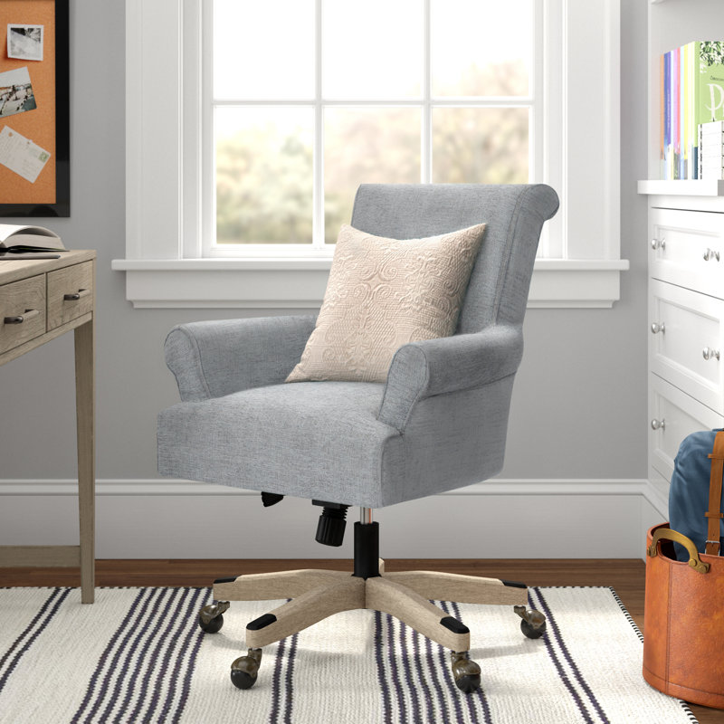 Megan Mist Gray Fabric Swivel Task Chair with Adjustable Arms