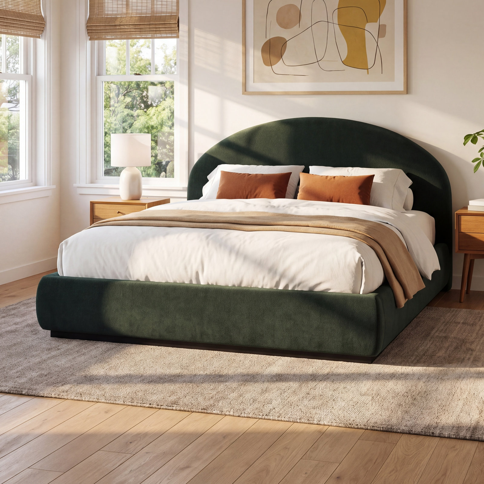 Benni Upholstered Bed, King, Emerald