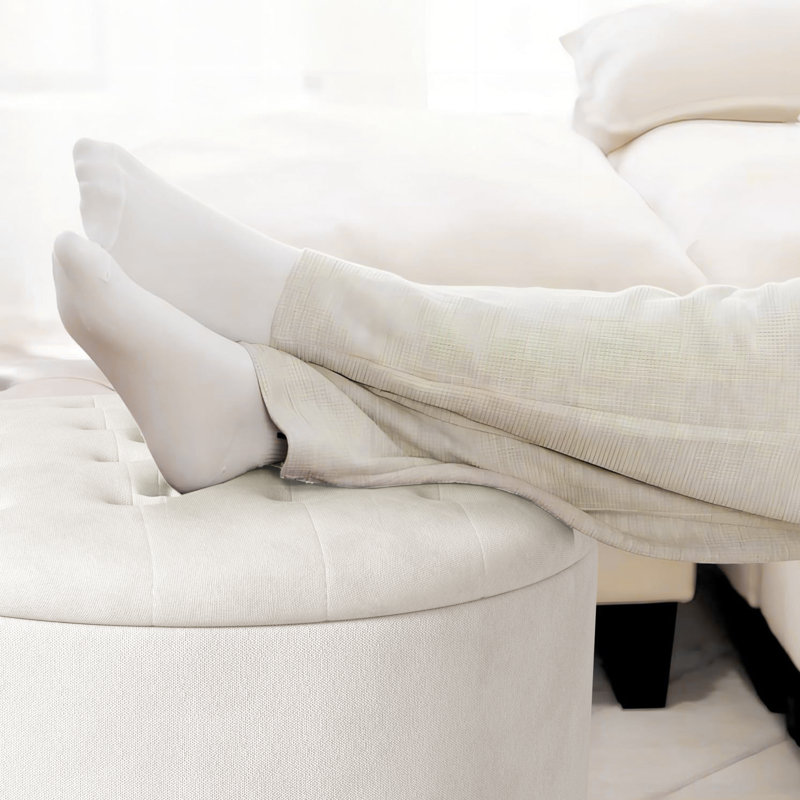 Repose-pieds rembourré avec rangement Winston Porter, Mélange de lin beige