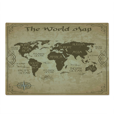 Ambesonne World Map Cutting Board Large Size Vintage Sepia Tone Earth Pastel Brown Taupe