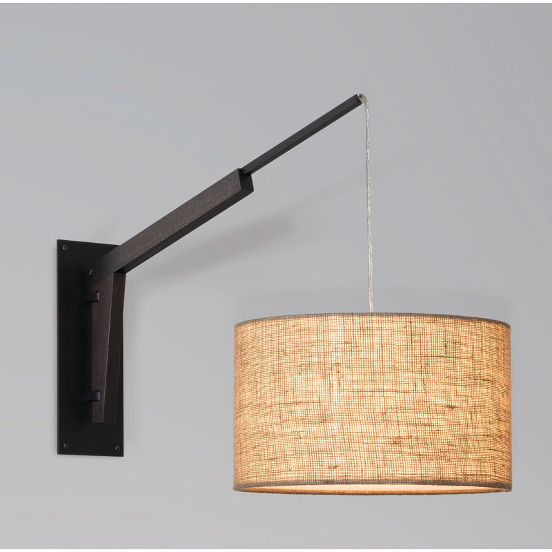 Bras pivotant à 1 lumière Talea, Thermolaquage noir / noyer teint foncé, Toile de jute