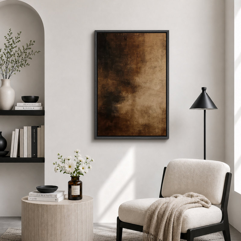 Impression murale sur toile encadrée riche brun foncé et brun doré chaud, H 36 po x l 24 po x P 1,5 po, Cadre flottant noir