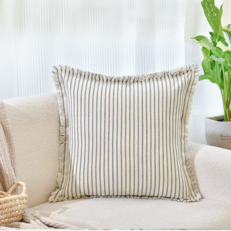 Ensemble de 2 housses de coussin décoratif avec coussins décoratifs en coton Chic, Carré 20 po, Rayures bleu marine