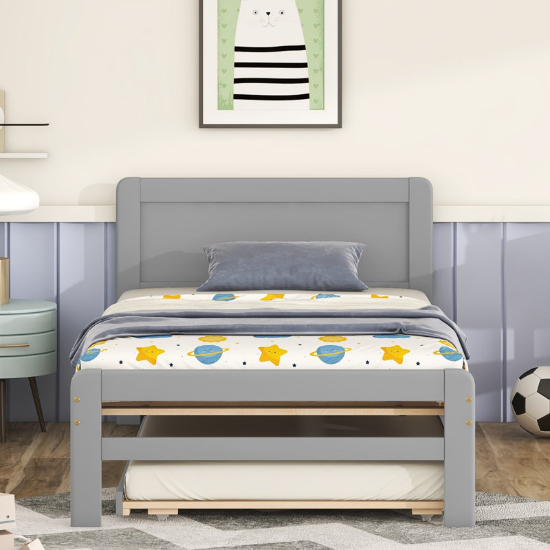 Cadre de lit avec lit gigogne, lit plateforme, lits, Gris
