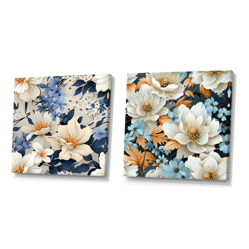 Jessim - ensemble de 2 collages carrés floraux, H 16 po x l 33 po, Toile tendue
