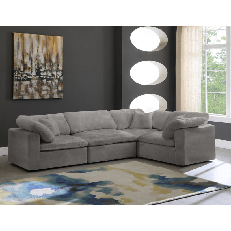 Cozy 4 - Piece Velvet Corner Sectional, Grey Velvet