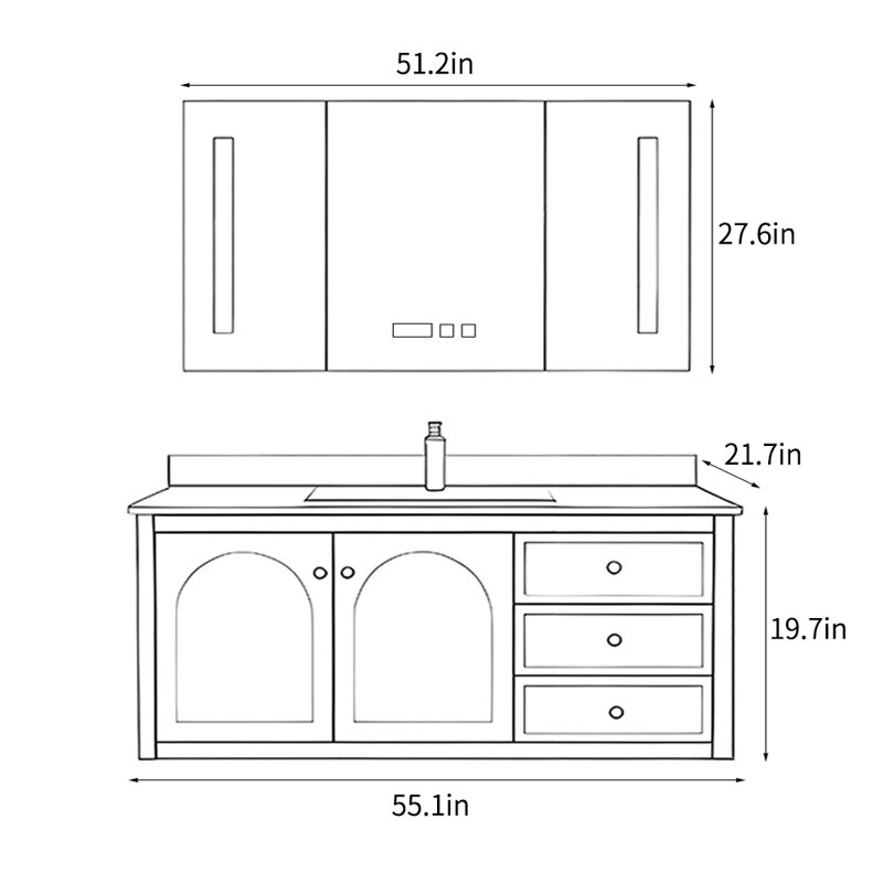 Light luxury modern simple bathroom cabinet, 19.7" H x 55.1" W x 21.7" D, White