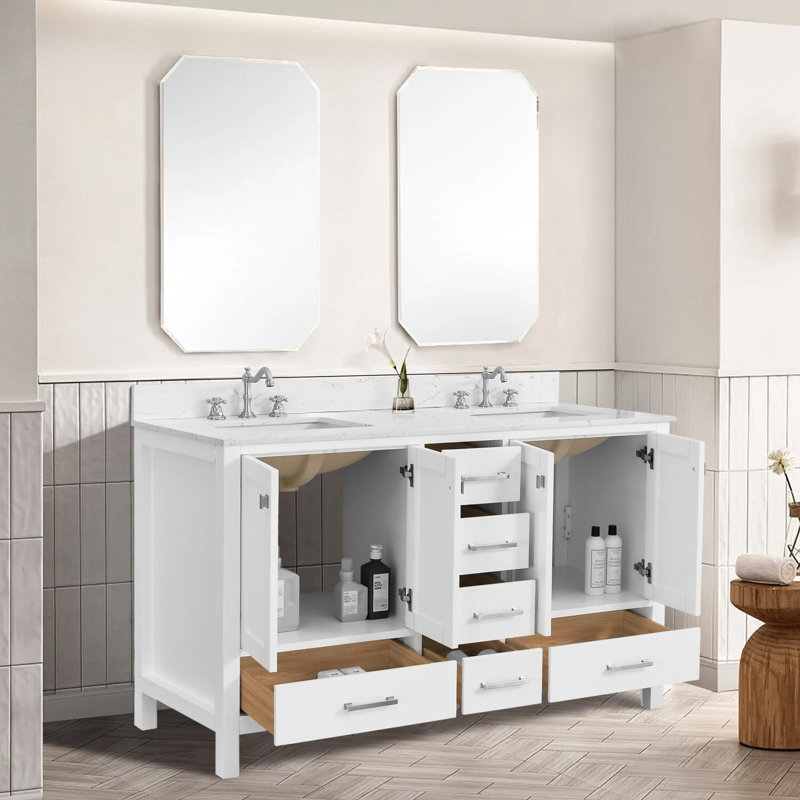 Ensemble de meuble-lavabo double 60 po avec lavabo, 60", Blanc