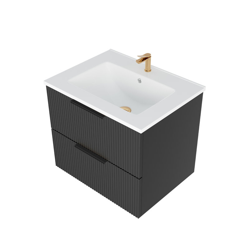 Meuble-lavabo 24 po avec lavabo en céramique, Noir mat, 24"