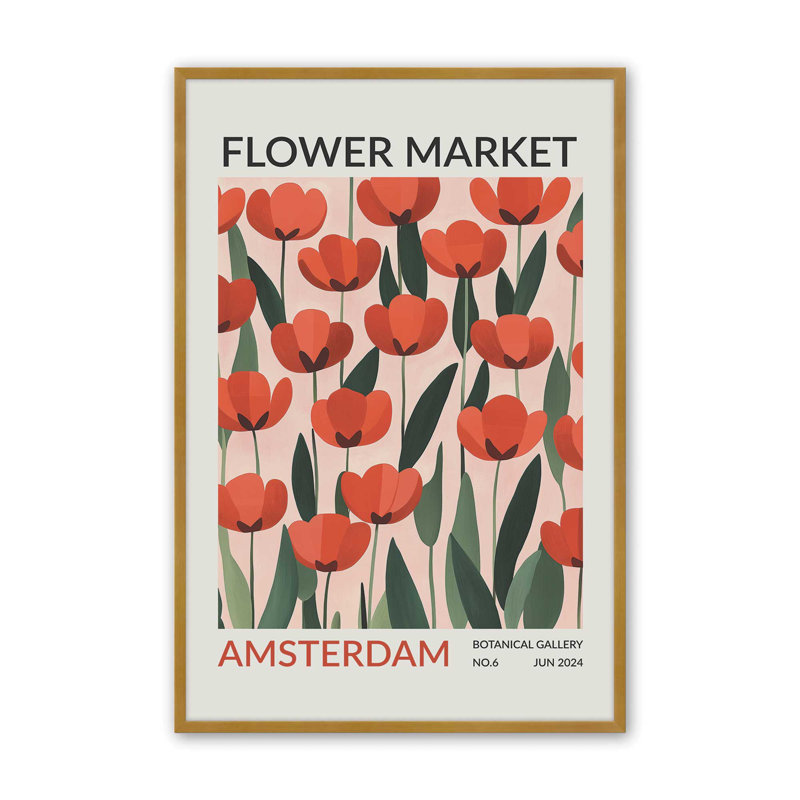 Amsterdam Flower Market I Print , H 25,25 po x l 19,25 po, Reproduction encadrée sans passe-partout, Or poli
