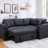 Nov Sectional Sleeper Sofa, 2 Pillows, USB Charger, Black Faux Leather
