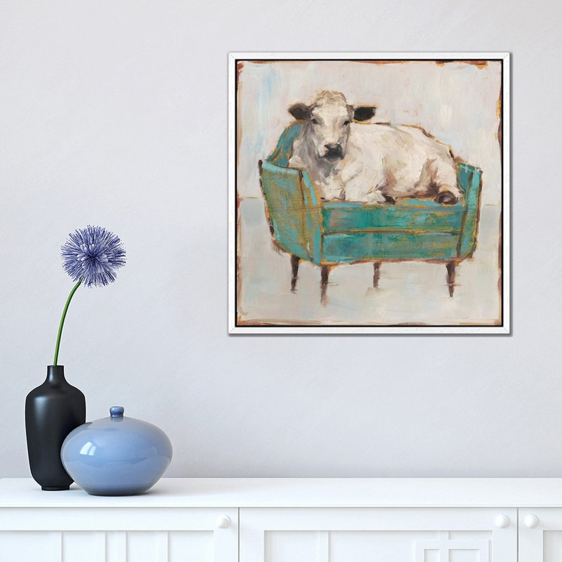 Moo-ving In I by Ethan Harper - Print on Canvas, 45.72 cm H x 45.72 cm W, White Framed