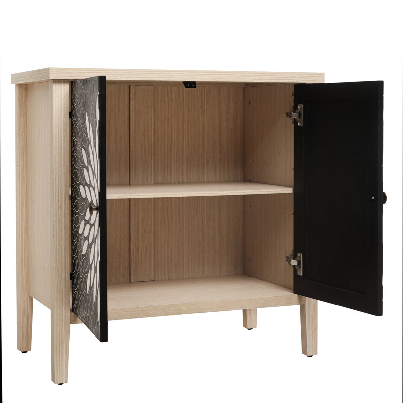 Étagère de rangement réglable à 2 portes, convenant au salon, au couloir, à la cuisine exquise sur les portes de l'armoire, imperméable à l'eau de procédé, panneau épaissi, dispositif de basculement, couleur noire et naturelle,
