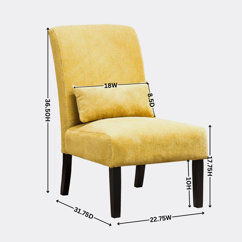 Pisano Contemporary Armless Accent Chair with Pillow, Yellow Fabric