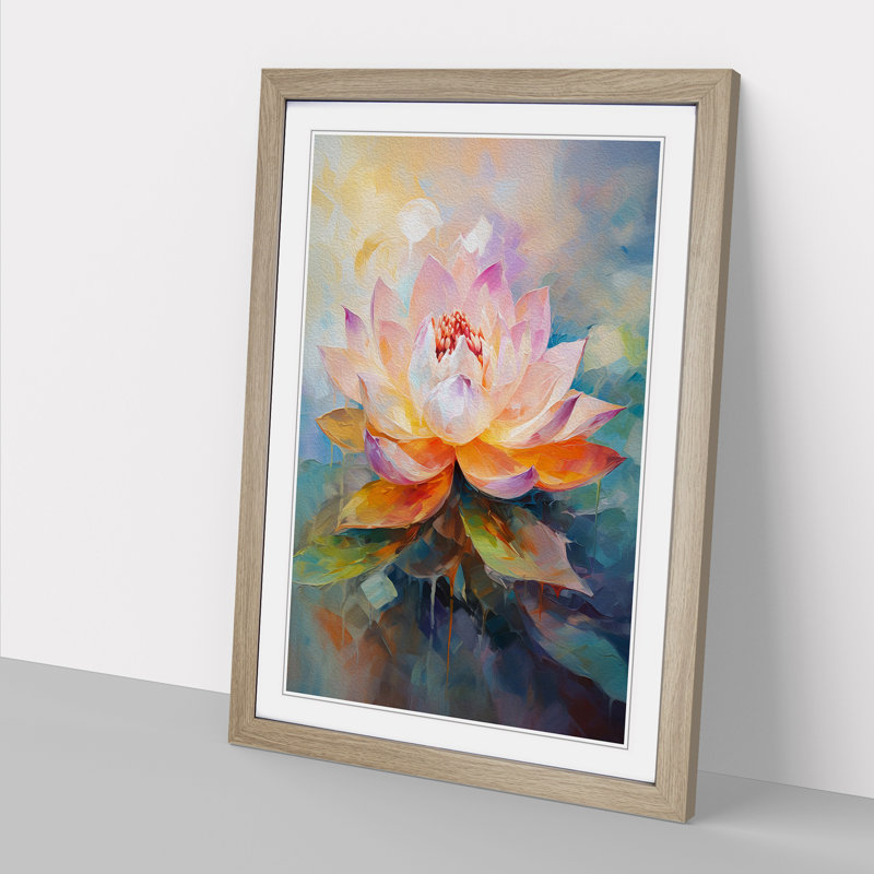 Lotus Flower Gestural No.2 - Single Picture Frame Print on Wood, 34cm H x 25cm W x 2cm D, Oak
