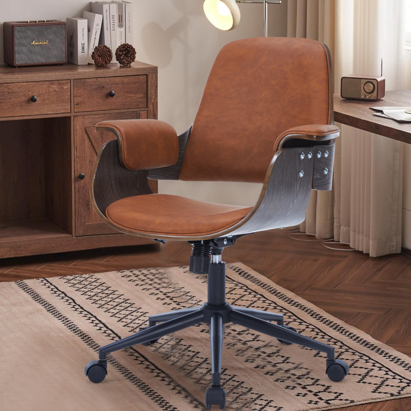 Modern Bentwood Swivel Task Chair, Brown