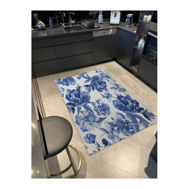 Tapis décoratif moderne à motif floral rose et bleu, Tapis de couloir 2 pi 6 po x 9 pi 10 po inclus