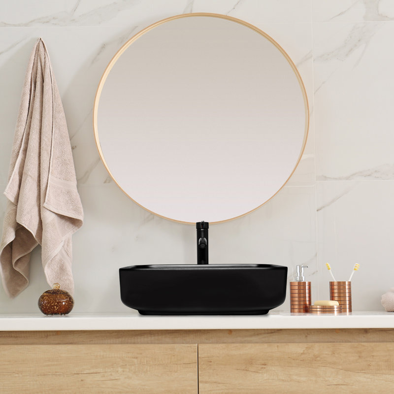 Ensemble de meuble-lavabo simple 24 po avec miroir Andrais, Blanc, Noir