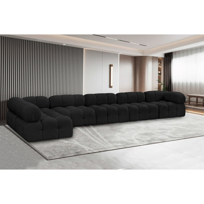 Ames Upholstered Sofa, Black Boucle Fabric, 4 Armless, 2 Corner