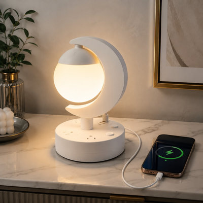 Lampe de table DEL à intensité variable 3 couleurs respectueuse des yeux, avec port de chargement USB et prise secteur ; lampe de chevet ou de bureau pour chambres, bureaux et salons
